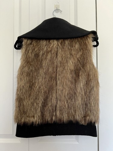 Say What? Faux Black Leather Tan Brown Fur Ribbed Knit Vest Jacket Juniors Small - Picture 9 of 15