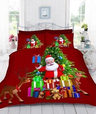 Merry Christmas Red Santa Presents Reindeer Festive Duvet Cover Set CLEARANCE