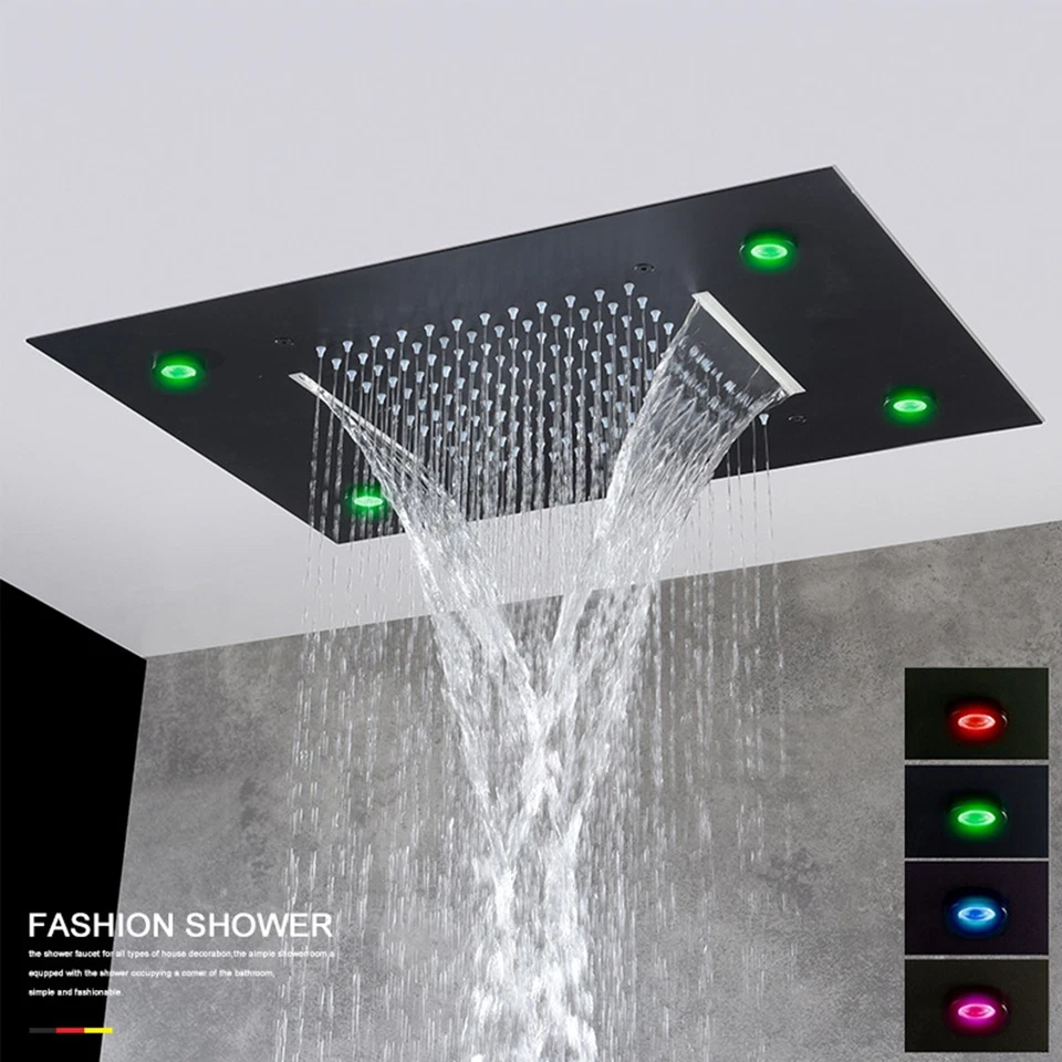 Thermostatic Shower Faucet Set LED Rain&Waterfall Head Combo Massage System Kit - Image 3 of 4