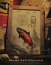 Vintage Fly Fishing Art Print 11x17 Pflueger Fishing Reel Sockeye Salmon Artwork