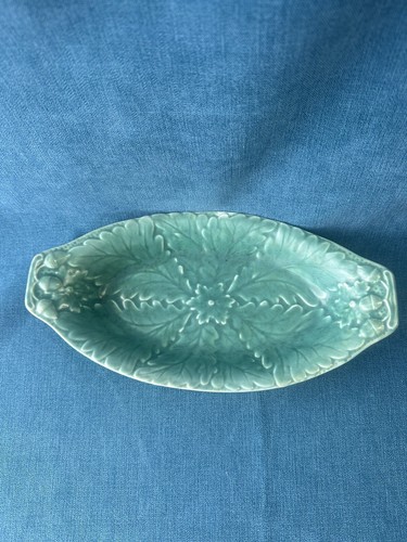 SWINNERTONS Pottery England Art Deco 1930's Green satin glaze dish ACORNS / OAK - Picture 5 of 10