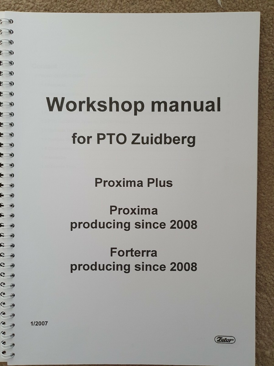 ZETOR PROXIMA FORTERRA TRACTOR ZUIDBERG FRONT PTO WORKSHOP MANUAL