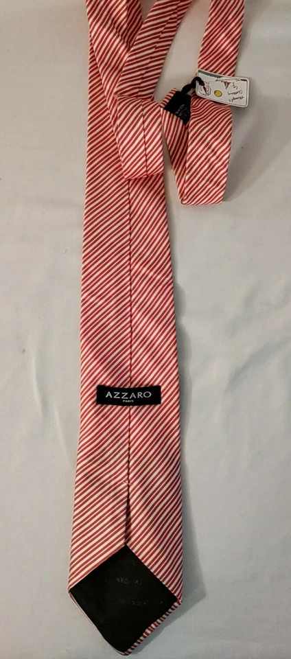Hombres Azzaro Paris 100% Seda Rojo y Blanco Clásico Rayas Corbata Cuello 3.75 - 58 Nuevo sin Etiquetas Foto 4 de 4