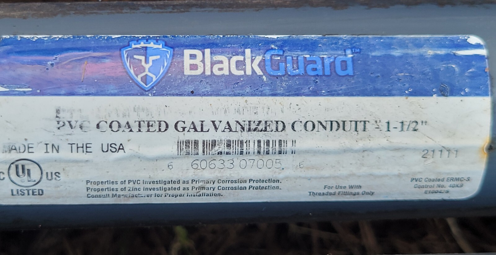 1 1/2" PVC Coated Rigid Galvanized Conduit. BlackGuard Grey 1 1/2"x 10ft