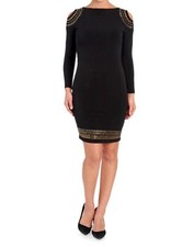 Catherine Malandrino Woman's Large Gold Studded Cold Shoulder Black Dress NWT