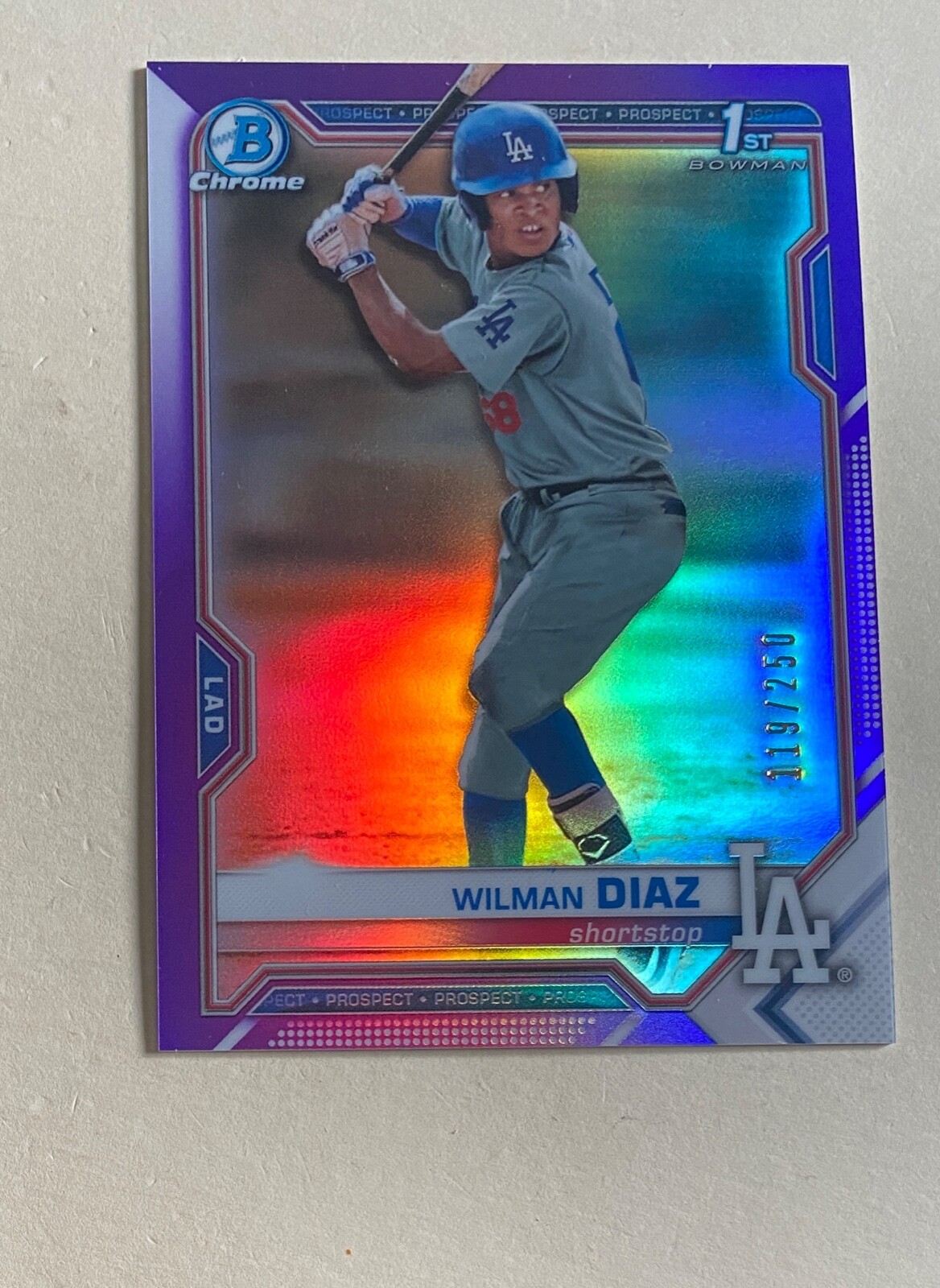 2021 Bowman Chrome Prospects Purple Refractors #BCP197 Wilman Diaz /250 #P9584