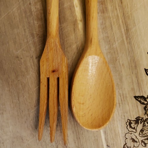 The Pioneer Woman Wildflower Whimsy Acacia Wooden Cutting Board & fork & spoon - Picture 10 of 10