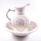 McCoy Pottery Pitcher & Wash Bowl Set | Floral Relief | Ivory Glaze 1960's