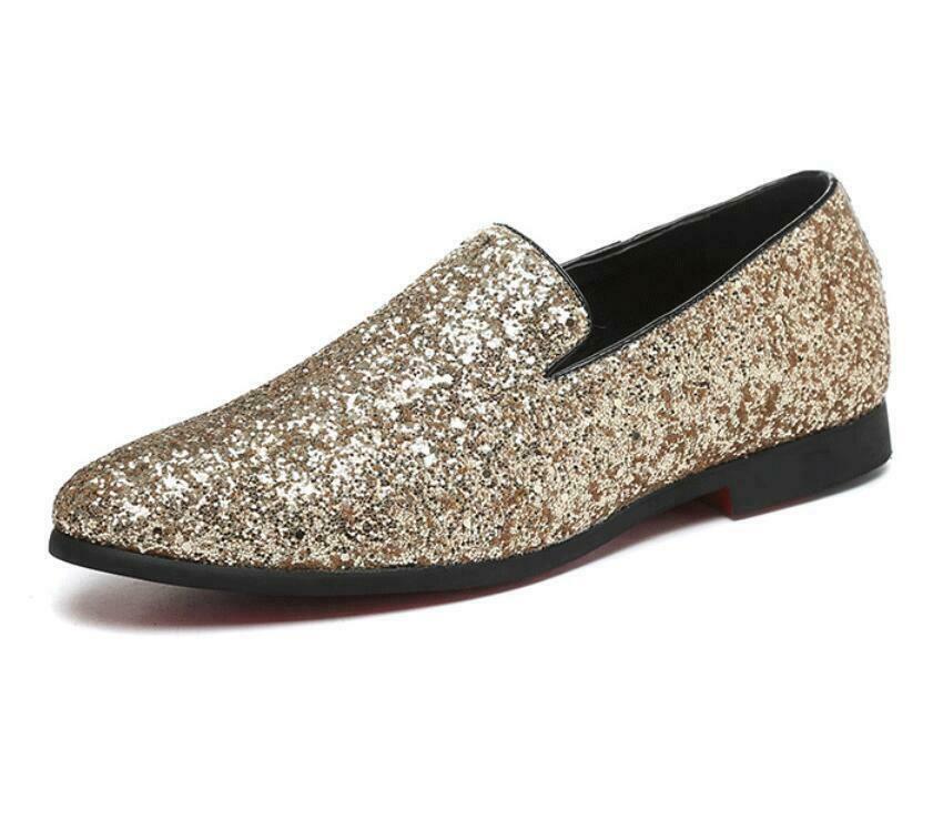Men Metallic Glitter Sequins Loafers Dress Shoes Tuxedo Slip  display picture 3