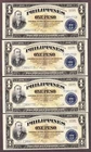 Philippines 4 CONSECUTIVE One Peso "VICTORY" 1944 Pick-94 from Original Pack UNC