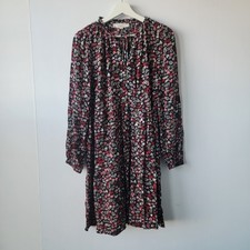 Loft women's Heart print Tie Neck Swing Dress size M long sleeve mini