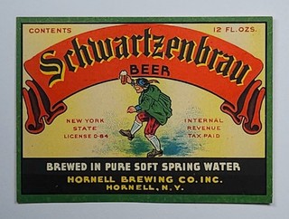 1940's IRTP beer label SCHWARZENBRAU BEER Hornell NY