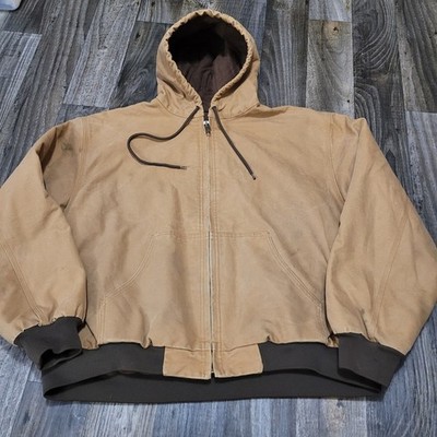 Red Head Brand Co Mens Beige Canvas Hooded Work Jacket 2XL Insulated 