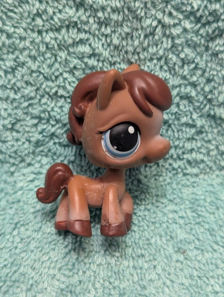 2007 Hasbro LPS Littlest Pet Shop Horse #337 Brown Authentic Blue Eyes