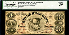 May 16, 1863 Bulls Head Bank New York City Counterfeit $3 Obsolete Note LCG VF20