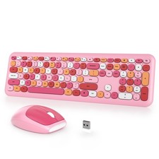 Pink Mix Retro Punk Typewriter Wireless Keyboard and Mouse Combo 104 Round Keys
