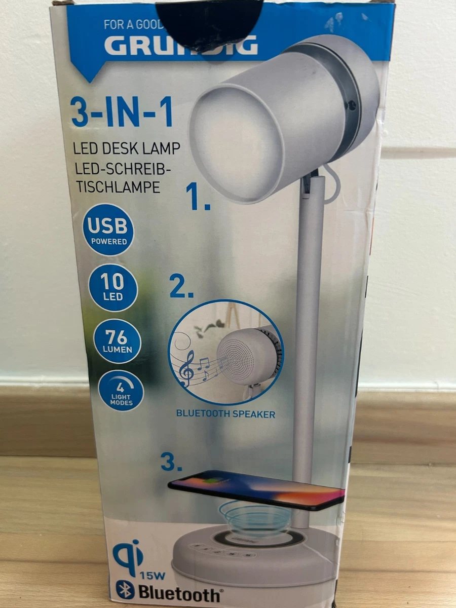 Lámpara LED Escritorio Grundig 3 en 1 | Bluetooth + Carga Inalámbrica Qi | 4 Mod