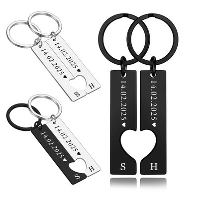 Personalised Keyring Set 2Pcs Engraved Couple Key Chain Gift for