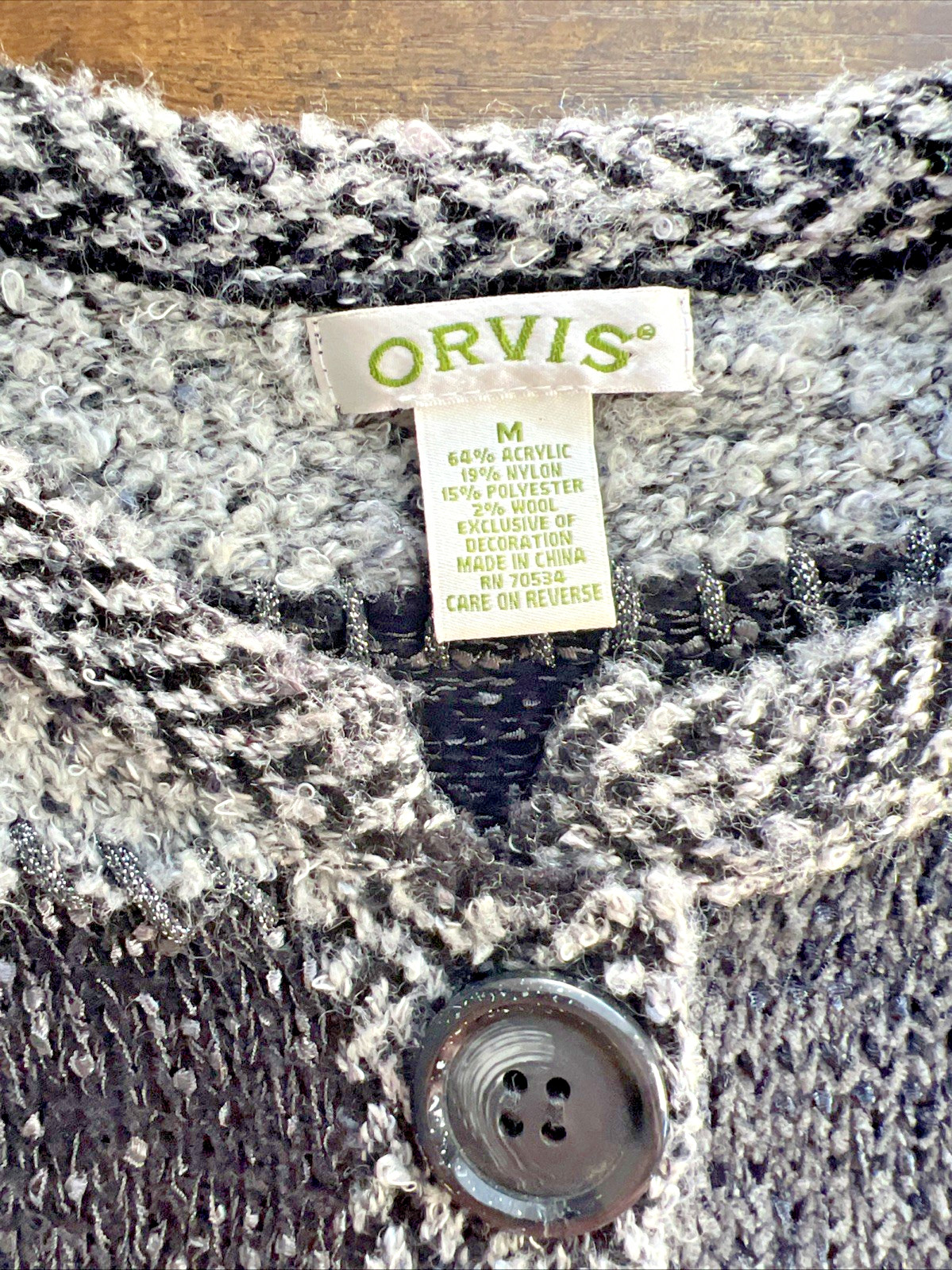 Orvis Blue Gray Colorblock Patchwork Large Button… - image 3