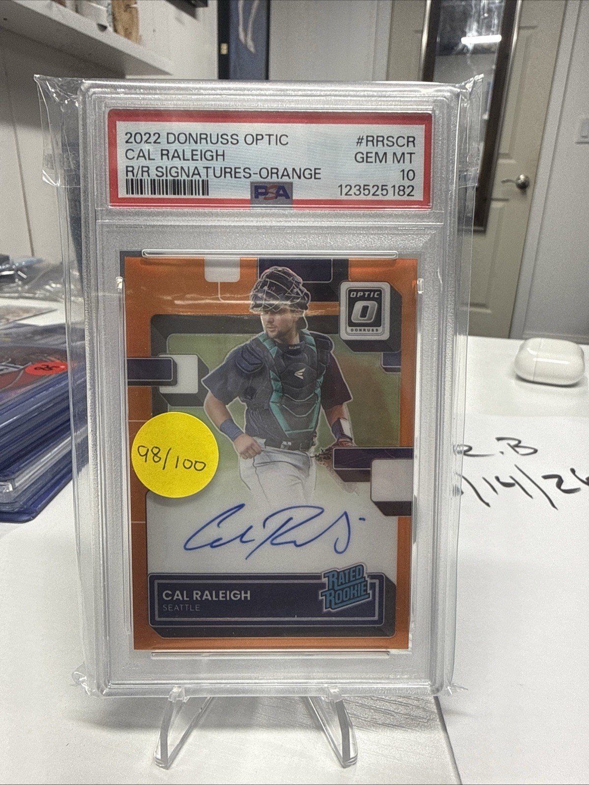 2022 PANINI DONRUSS OPTIC RATED ROOKIE AUTO CAL RALEIGH ORANGE /100 PSA 10