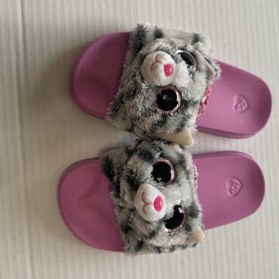 Ty Beanie Boos Kiki Grey Plush Cat Slide Sandals Shoes Girls Size Small 11-13