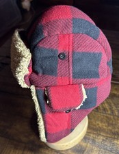 Baby Gap Buffalo Plaid Trapper Hat Faux Fur Lining w/Ear Flaps XS-S 48cm