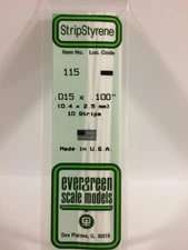 Evergreen Scale Models Styrene Strip .015 x .100 (10 pcs)