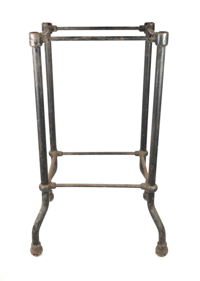 Antique Vintage Industrial Factory Cast Iron Pipe Table Base Rolling Casters - Image 3 of 4