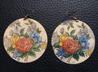 Vintage 70s Floral Enamel Round Disc Drop Earrings Multi-Color Fashion Jewelry — photo 2