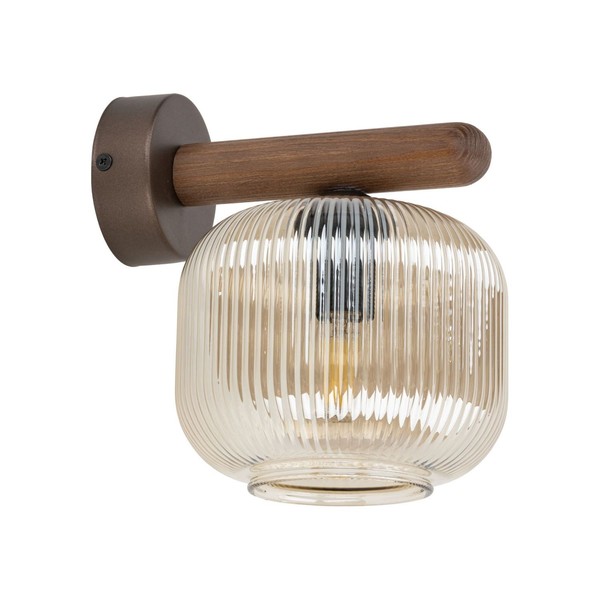 Wandlampe Holz Glas Metall Braun E14 Cognac NatüRlich Modern B:15 Cm Wandleuchte-image