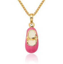 14K Solid Yellow Gold Pink Shoe Necklace
