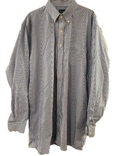 Jos. A Bank Travelers Mens 17-34 Shirt Long Sleeve Button Down Blue/White Stripe