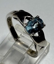 Oval Blue Topaz Sterling Silver Ring Vintage size 7 Maker marked CA