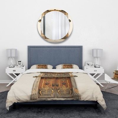 Designart 'Old Door With Gold Ornaments' Vintage Bedding Set Brown Twin Cover +