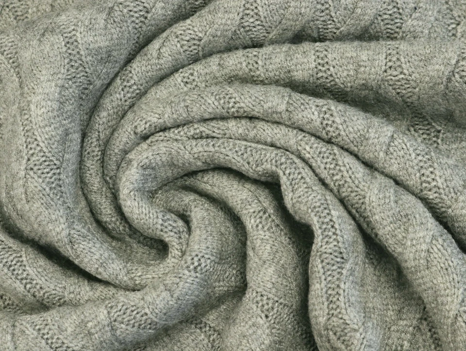 STRICK Stoff schwer mit Zopfmuster weich dehnbar KHAKI MELANGE EUR 22,98/m - Bild 2 von 2