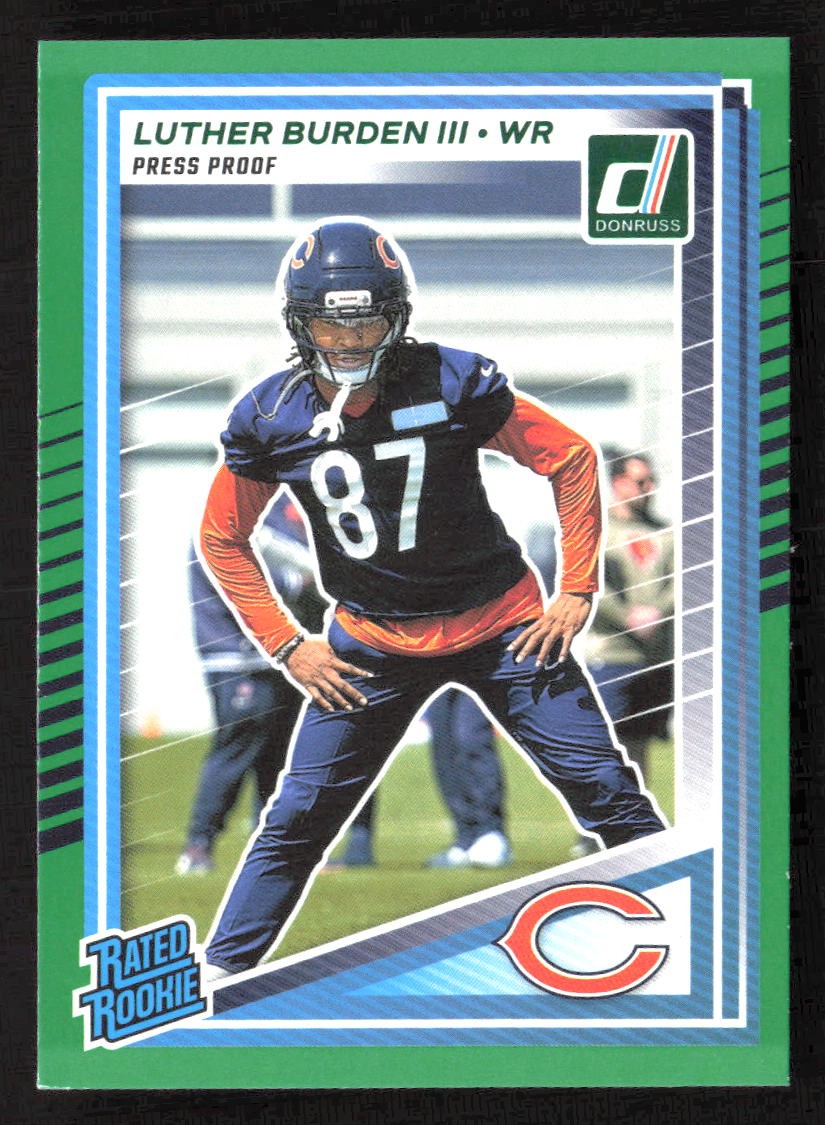 2025 Donruss Luther Burden III #395 Press Proof Green RC Chicago Bears