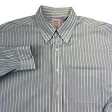 Brooks Brothers Shirt Mens 17-34 White Striped Regular Fit Non Iron Supima