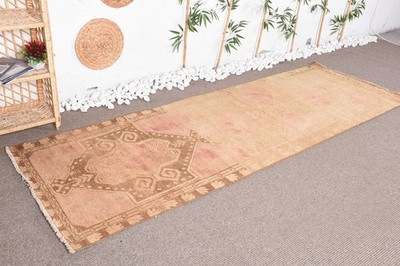 Turkish Vintage Rug, 3,1x9,5 ft Rug, Beige Red Patchwork Wool Rug