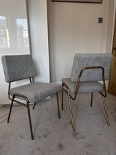 Pair West Elm Grey Padded Dining Chair with Gold Legs Excellent Condition