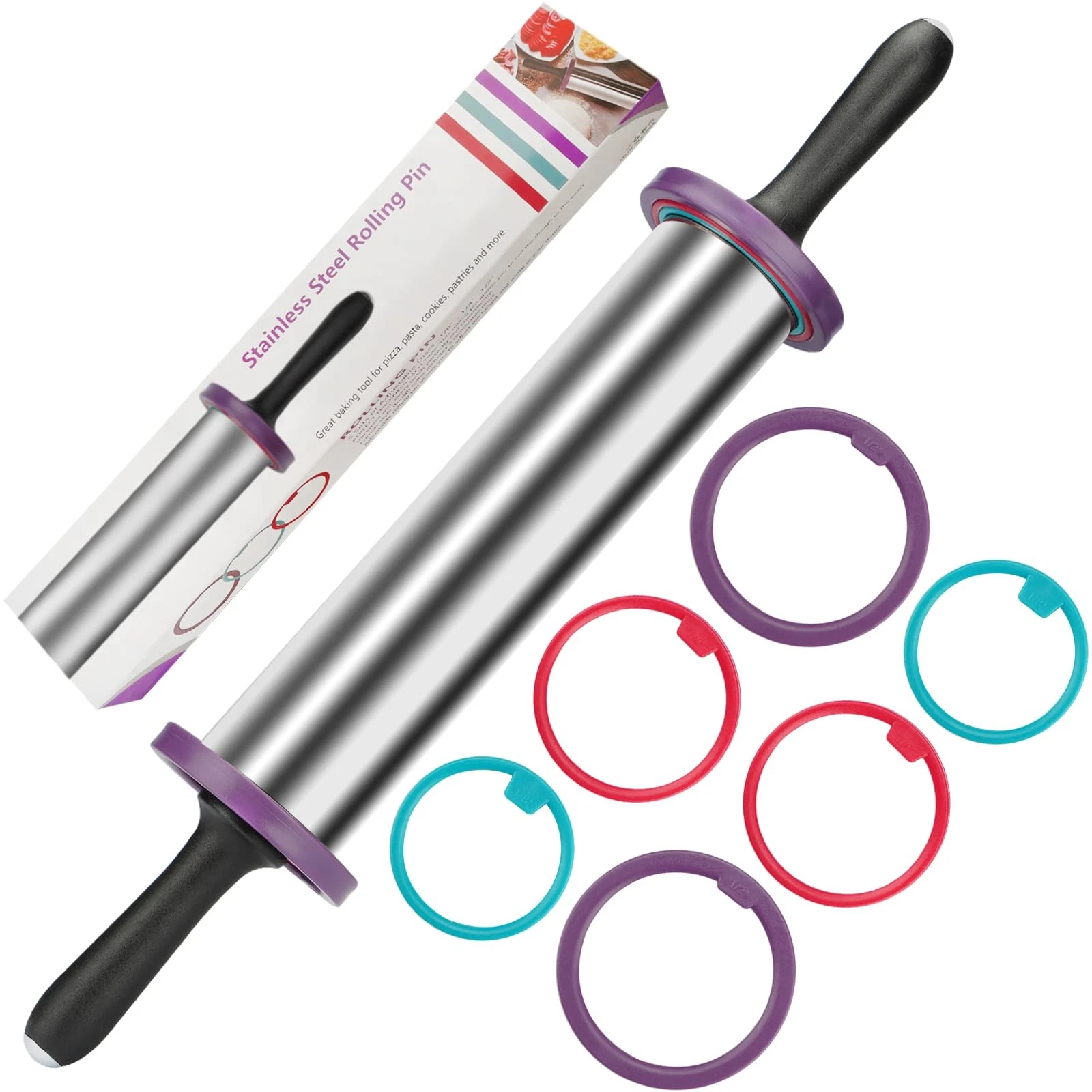 Rolling Pins,Rolling Pin and Silicone Baking Pastry Mat Set,Rolling Pins,Adju...