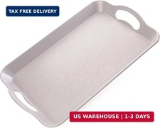 Handled Cafeteria Tray - 14 X 9 Rectangular Wood Grain Textured Plastic Food S