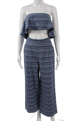 Mara Hoffman Women Strapless Blue Striped Organic Cotton Jumpsuit Size 4