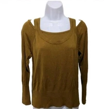 by Anthropologie Jamie Open Shoulder Knit Top Layer Look Womens L Modern #swtr3