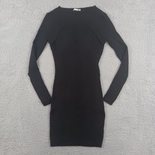KTK Dress Womens M Black Ribbed Knit Cutout Long Sleeve Mini Bodycon BR8304