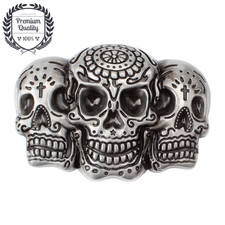 Skull skeleton Belt Buckle Head Gray Metal Zinc Alloy Western Cowboy PREMIUM