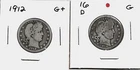 1912 & 1916 D BARBER SILVER QUARTERS***G/G+***