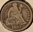 1887 US Seated LIBERTY SILVER Dime! "Philadelphia" Mint! VG! Old US Coin!