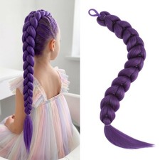 Long Purple Braids Ponytail Synthetic 26 Inch Pre-Braided 26 Inch, purple
