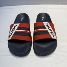 Nautica Youth Size 5 Slide Sandals Navy Blue/Red/White Preowned Great Condition