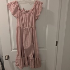 Old Navy Dress Girls XL 14-16 Pink Flutter-Sleeve Clip-Dot Fit  Flare Midi